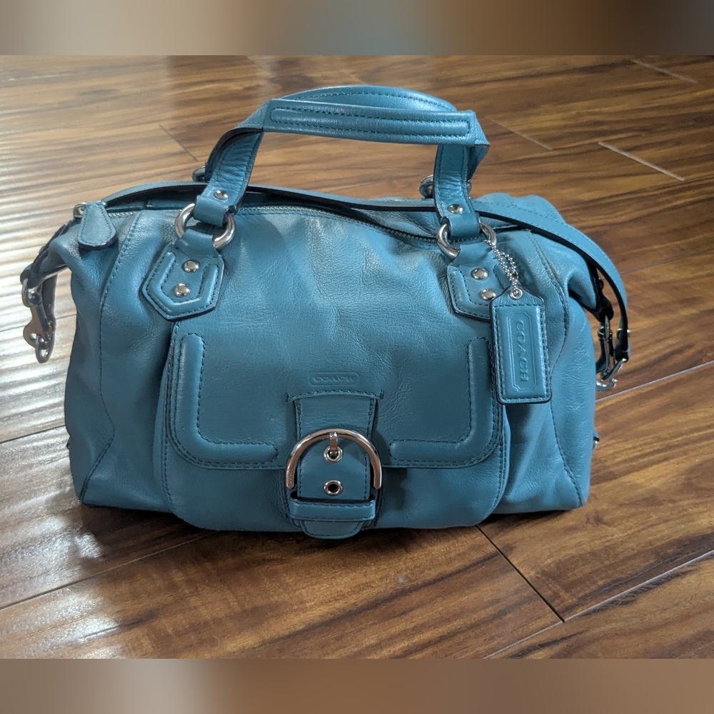 Vintage Coach Campbell Leather Satchel turquoise
